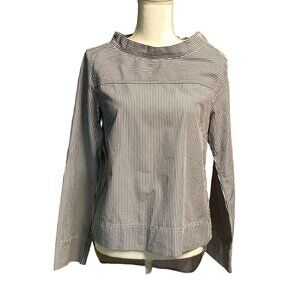 J. Crew Funnelneck Long Sleeve Button Shoulder Hi Lo Stripes Shirt Top Size 2